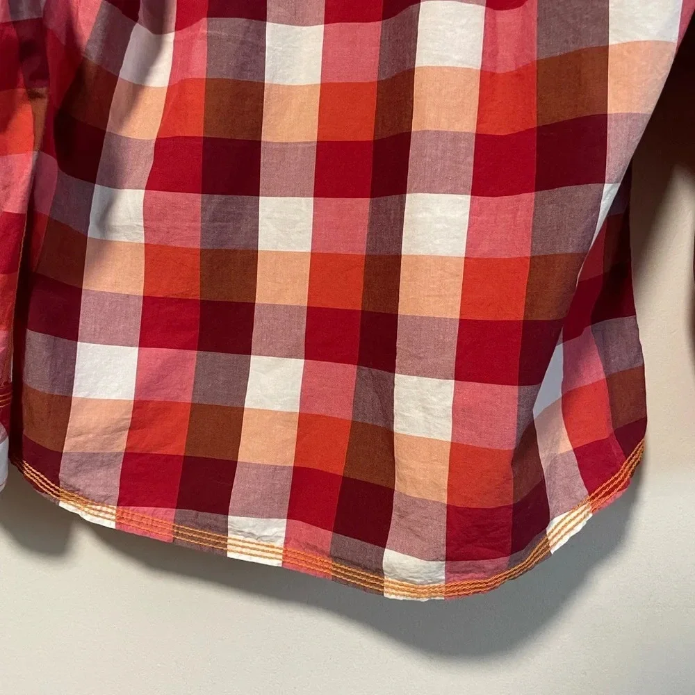 Tanjim Red & Orange Checked Plaid Hooded Button  Up Shirt Jacket - Size Large - Picture 8 of 11